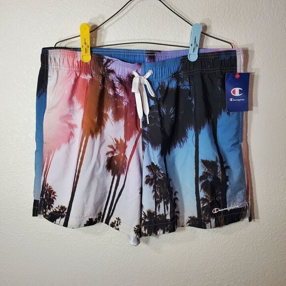 Champion Mens XL Swim Trunks Palm Tree Print Swim Shorts With Drawstring Waist - Picture 4 of 5